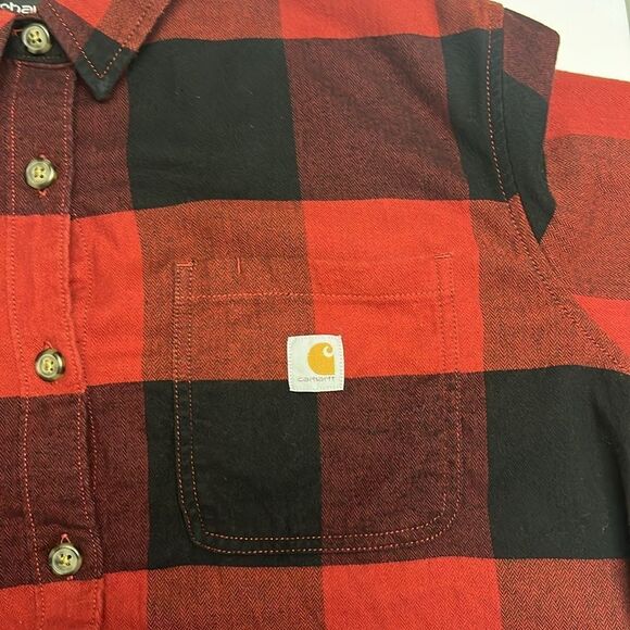 Carhartt Red Black Checkered Rugged Flex Loose Fit Button Down Flannel Shirt- 2X - Picture 13 of 16